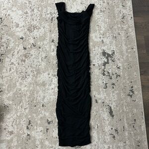Elegant Black Ruched Midi Dress Size Small NWT